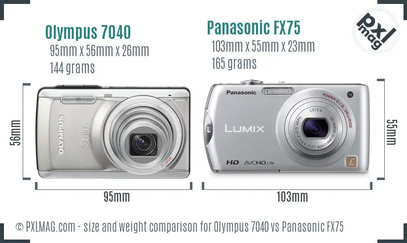 Olympus 7040 vs Panasonic FX75 size comparison