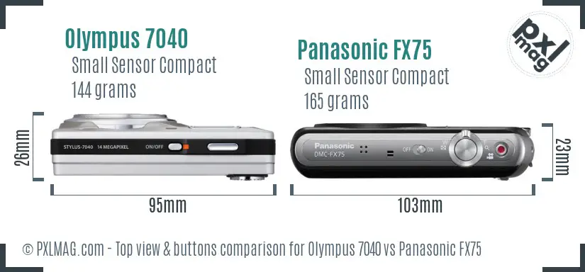 Olympus 7040 vs Panasonic FX75 top view buttons comparison