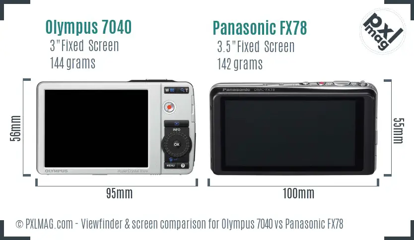 Olympus 7040 vs Panasonic FX78 Screen and Viewfinder comparison