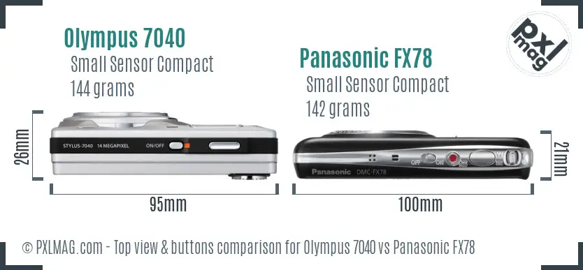 Olympus 7040 vs Panasonic FX78 top view buttons comparison