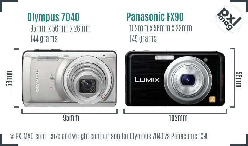 Olympus 7040 vs Panasonic FX90 size comparison