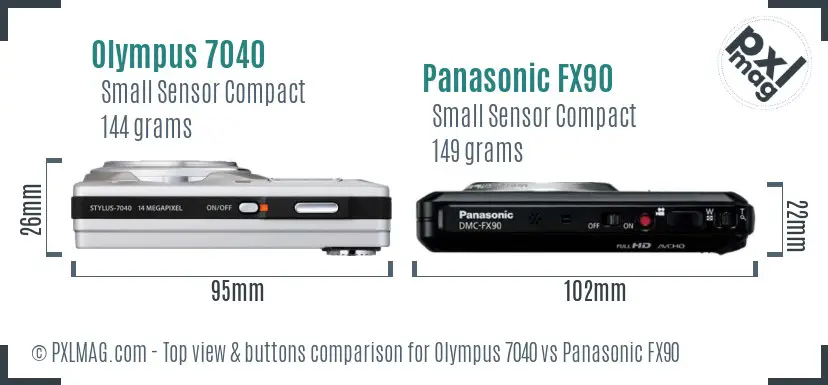 Olympus 7040 vs Panasonic FX90 top view buttons comparison