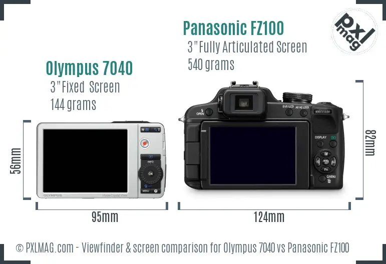Olympus 7040 vs Panasonic FZ100 Screen and Viewfinder comparison