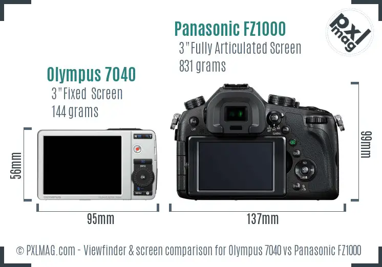 Olympus 7040 vs Panasonic FZ1000 Screen and Viewfinder comparison