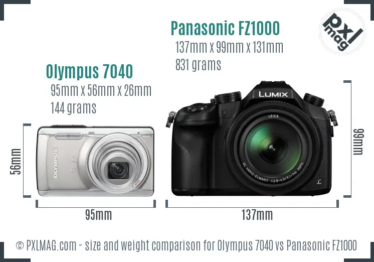 Olympus 7040 vs Panasonic FZ1000 size comparison