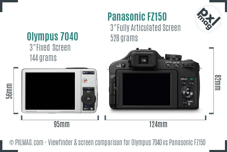 Olympus 7040 vs Panasonic FZ150 Screen and Viewfinder comparison
