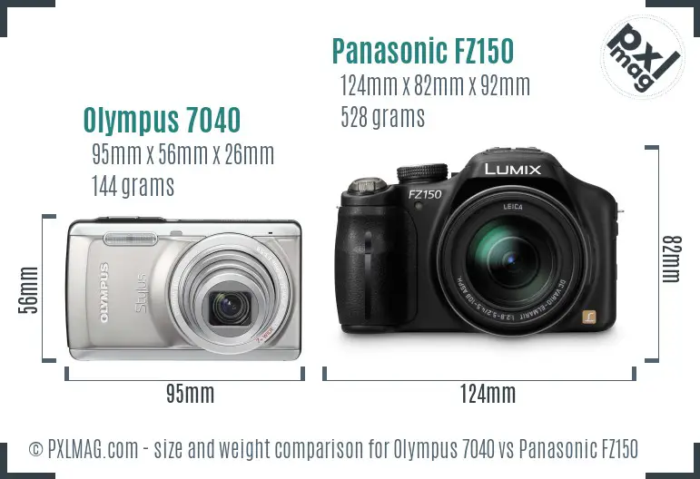 Olympus 7040 vs Panasonic FZ150 size comparison