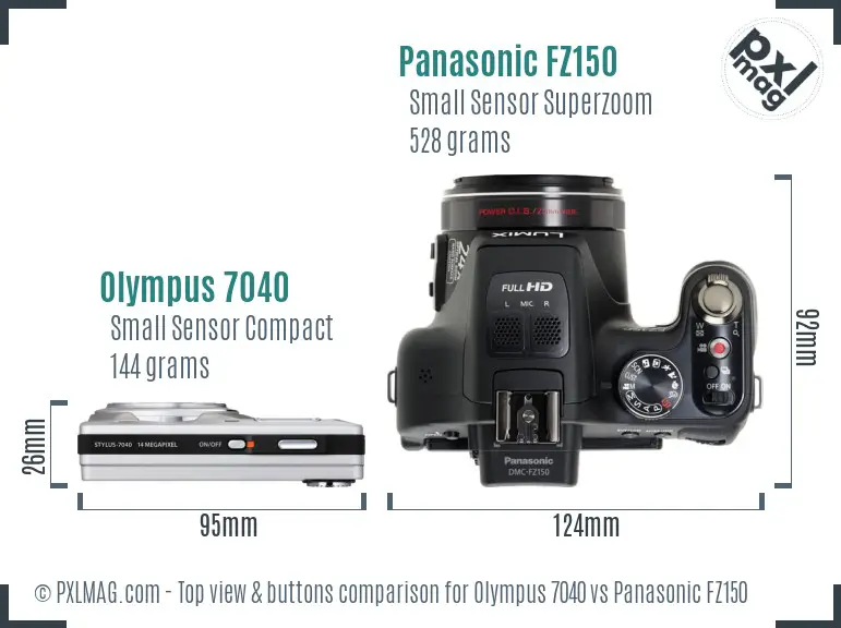 Olympus 7040 vs Panasonic FZ150 top view buttons comparison