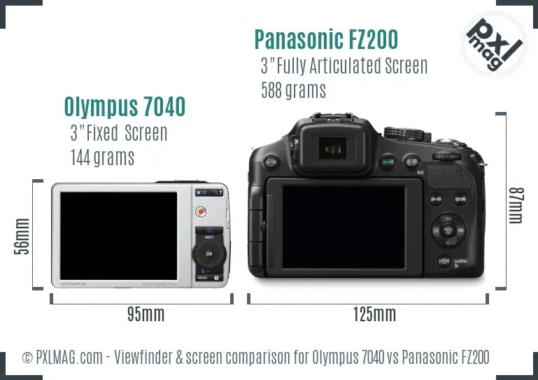 Olympus 7040 vs Panasonic FZ200 Screen and Viewfinder comparison