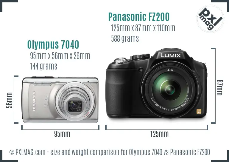 Olympus 7040 vs Panasonic FZ200 size comparison