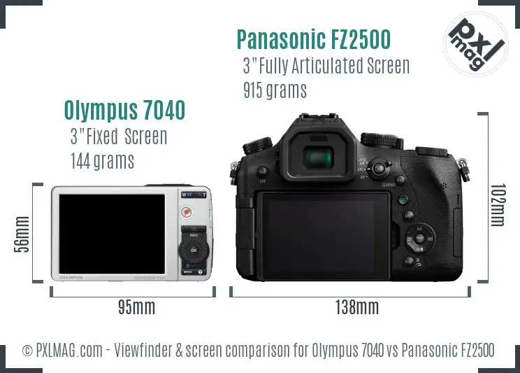 Olympus 7040 vs Panasonic FZ2500 Screen and Viewfinder comparison
