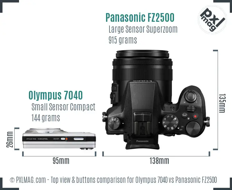 Olympus 7040 vs Panasonic FZ2500 top view buttons comparison