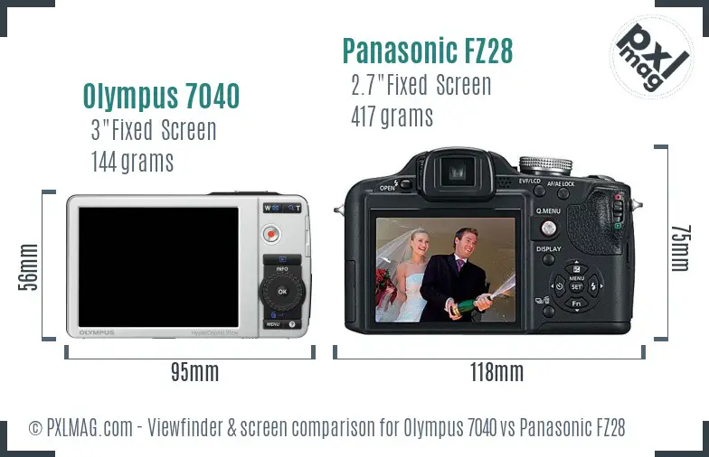 Olympus 7040 vs Panasonic FZ28 Screen and Viewfinder comparison