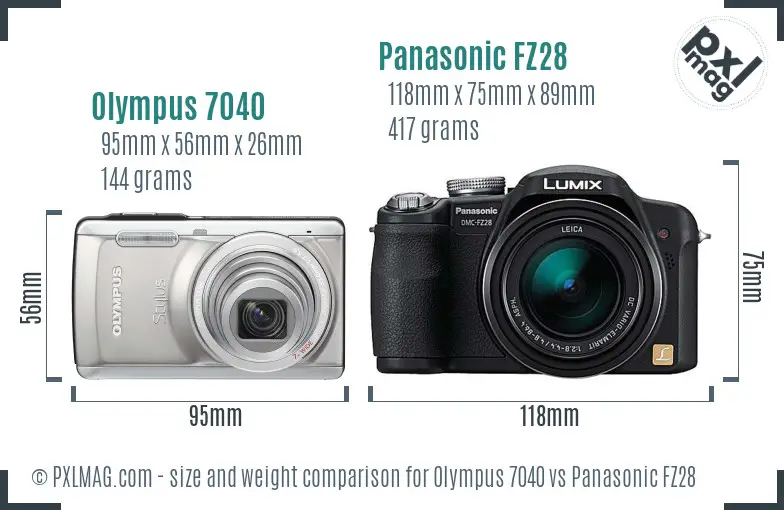 Olympus 7040 vs Panasonic FZ28 size comparison