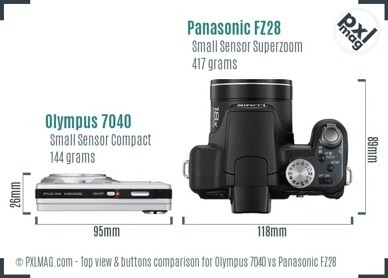 Olympus 7040 vs Panasonic FZ28 top view buttons comparison