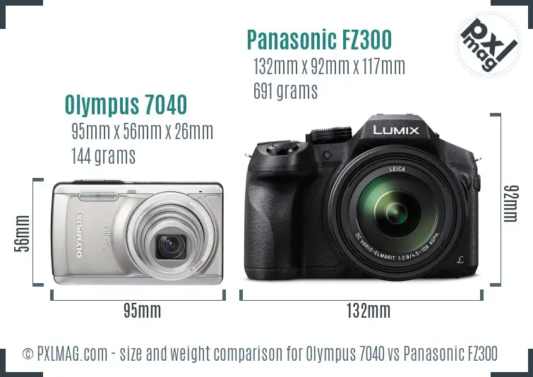 Olympus 7040 vs Panasonic FZ300 size comparison