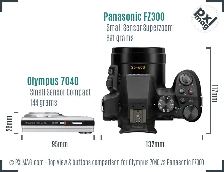 Olympus 7040 vs Panasonic FZ300 top view buttons comparison