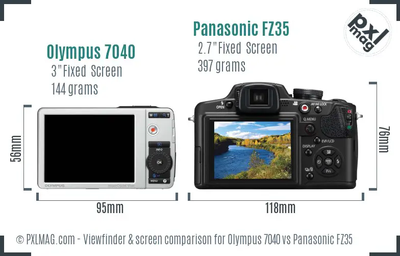 Olympus 7040 vs Panasonic FZ35 Screen and Viewfinder comparison