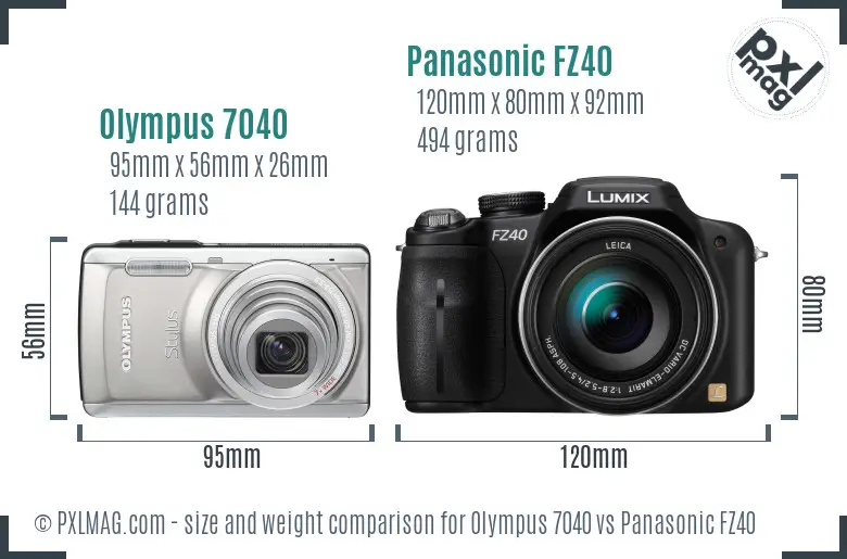 Olympus 7040 vs Panasonic FZ40 size comparison