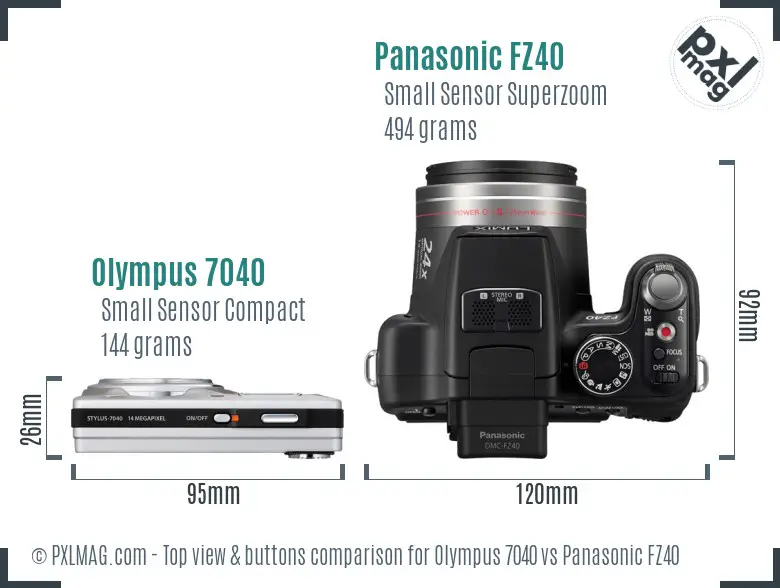 Olympus 7040 vs Panasonic FZ40 top view buttons comparison