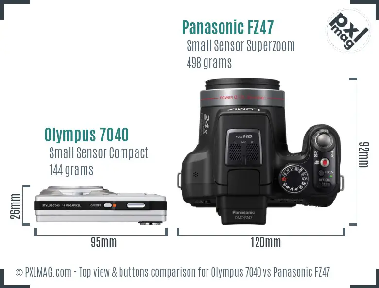 Olympus 7040 vs Panasonic FZ47 top view buttons comparison