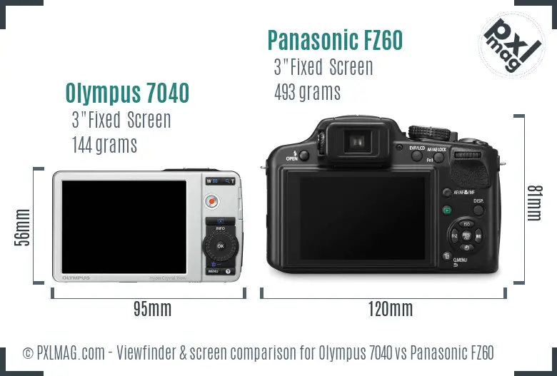 Olympus 7040 vs Panasonic FZ60 Screen and Viewfinder comparison