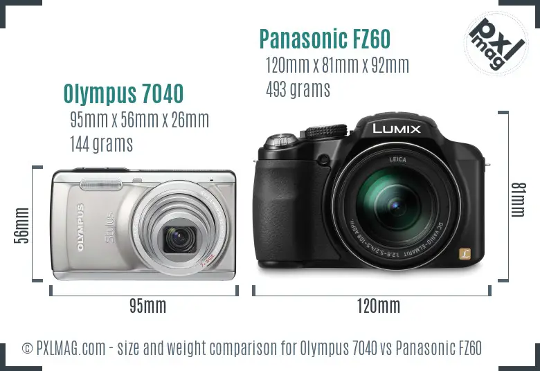 Olympus 7040 vs Panasonic FZ60 size comparison