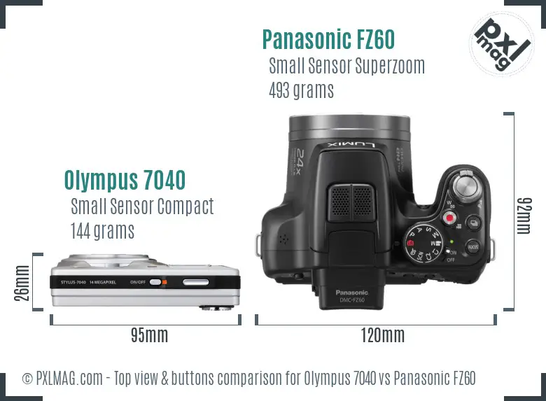 Olympus 7040 vs Panasonic FZ60 top view buttons comparison