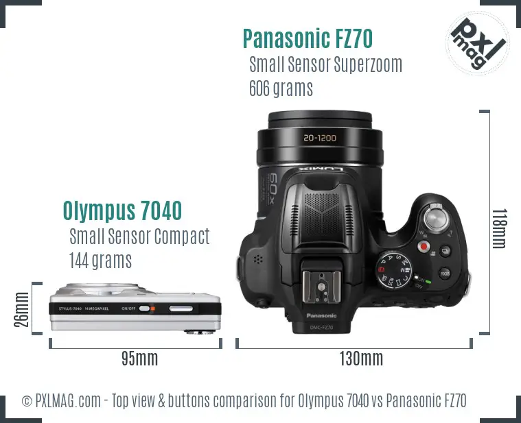 Olympus 7040 vs Panasonic FZ70 top view buttons comparison