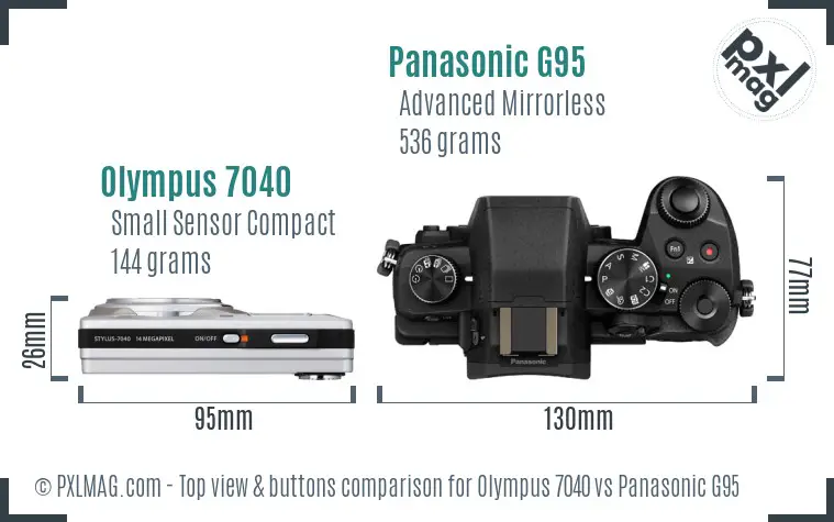 Olympus 7040 vs Panasonic G95 top view buttons comparison