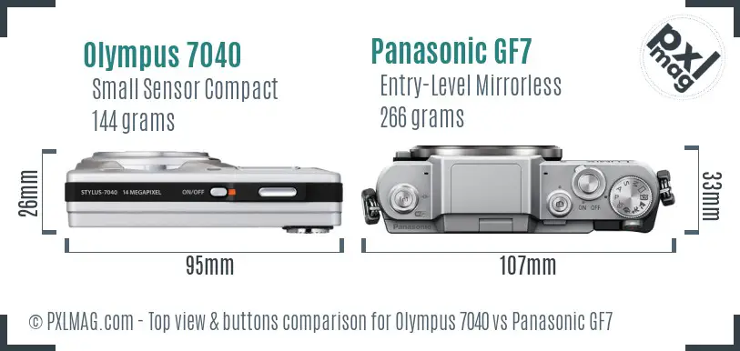 Olympus 7040 vs Panasonic GF7 top view buttons comparison