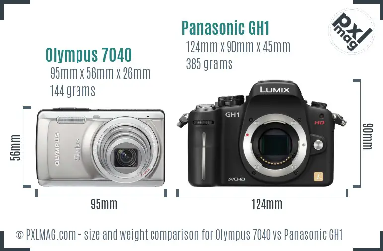 Olympus 7040 vs Panasonic GH1 size comparison