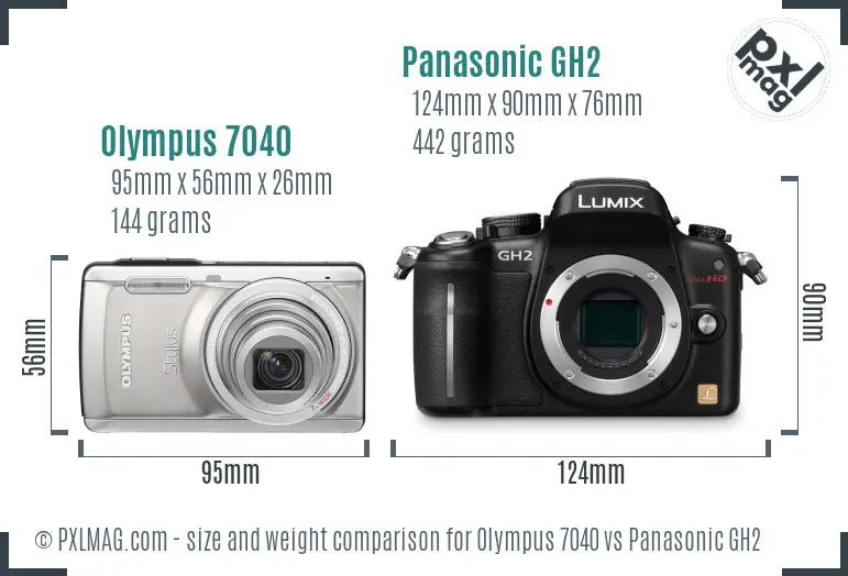 Olympus 7040 vs Panasonic GH2 size comparison