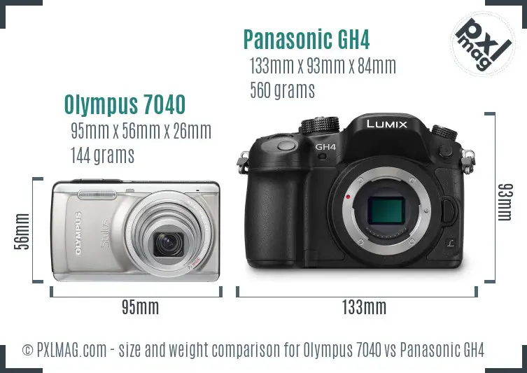 Olympus 7040 vs Panasonic GH4 size comparison