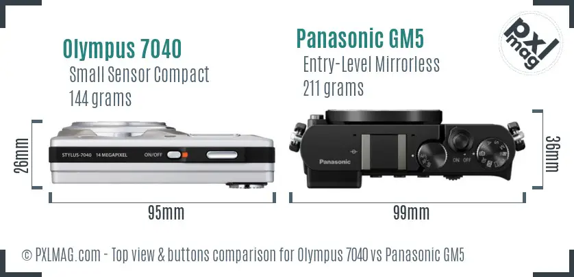 Olympus 7040 vs Panasonic GM5 top view buttons comparison