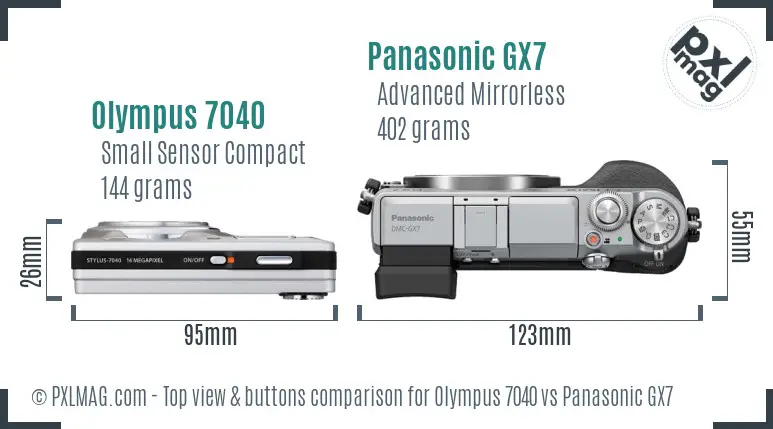 Olympus 7040 vs Panasonic GX7 top view buttons comparison