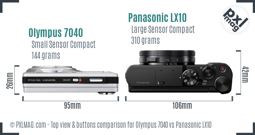 Olympus 7040 vs Panasonic LX10 top view buttons comparison