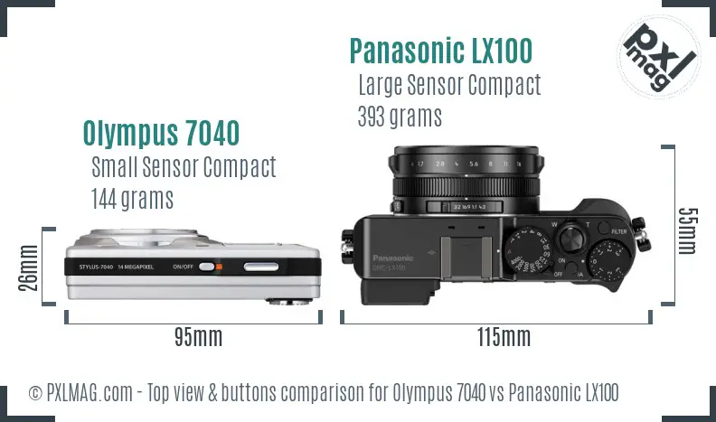 Olympus 7040 vs Panasonic LX100 top view buttons comparison