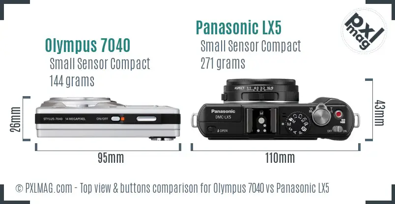Olympus 7040 vs Panasonic LX5 top view buttons comparison