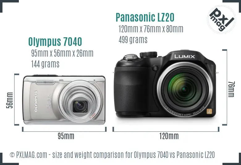 Olympus 7040 vs Panasonic LZ20 size comparison