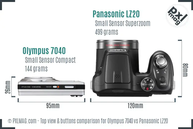 Olympus 7040 vs Panasonic LZ20 top view buttons comparison