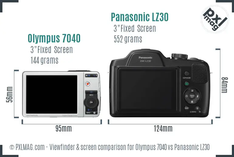 Olympus 7040 vs Panasonic LZ30 Screen and Viewfinder comparison