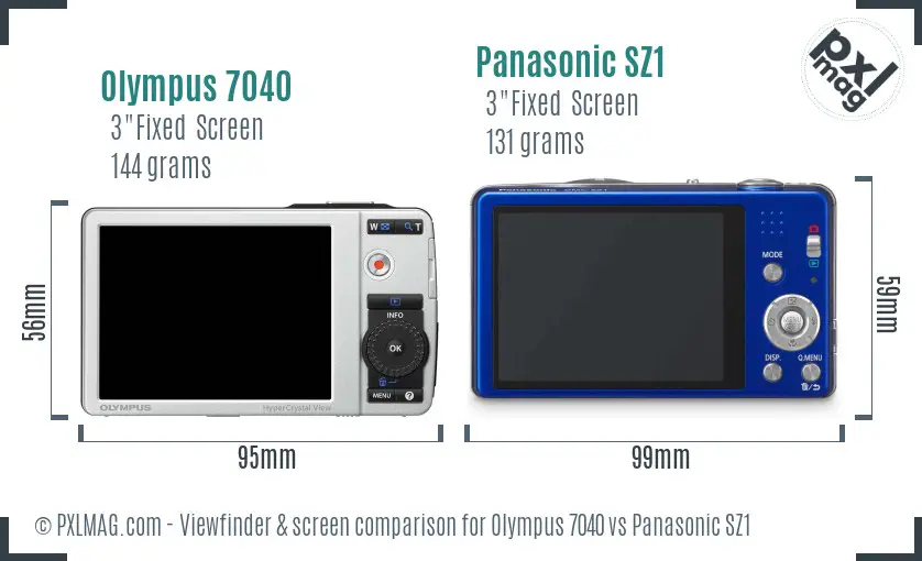 Olympus 7040 vs Panasonic SZ1 Screen and Viewfinder comparison