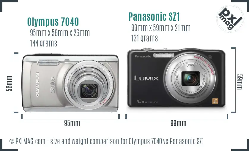 Olympus 7040 vs Panasonic SZ1 size comparison