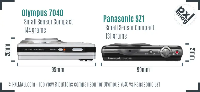 Olympus 7040 vs Panasonic SZ1 top view buttons comparison