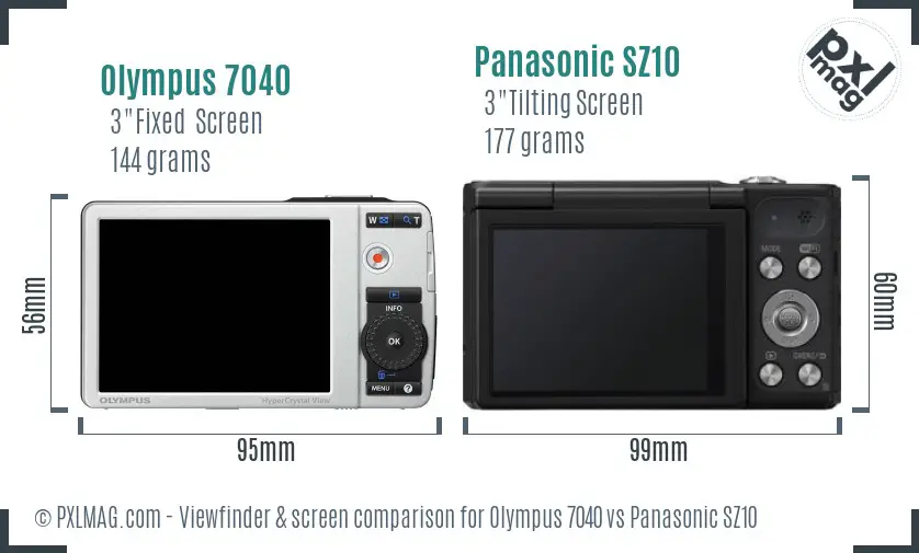 Olympus 7040 vs Panasonic SZ10 Screen and Viewfinder comparison