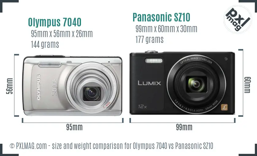 Olympus 7040 vs Panasonic SZ10 size comparison