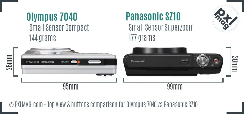 Olympus 7040 vs Panasonic SZ10 top view buttons comparison