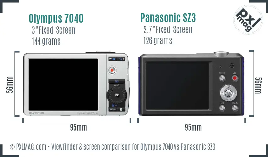 Olympus 7040 vs Panasonic SZ3 Screen and Viewfinder comparison