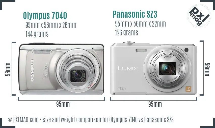 Olympus 7040 vs Panasonic SZ3 size comparison